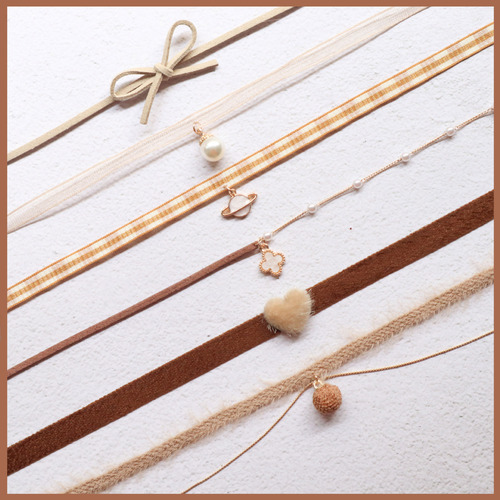 Japanese and Korean jewelry brown four-leaf clover pendant velvet Harajuku neck strap choker collar choker clavicle chain necklace for women