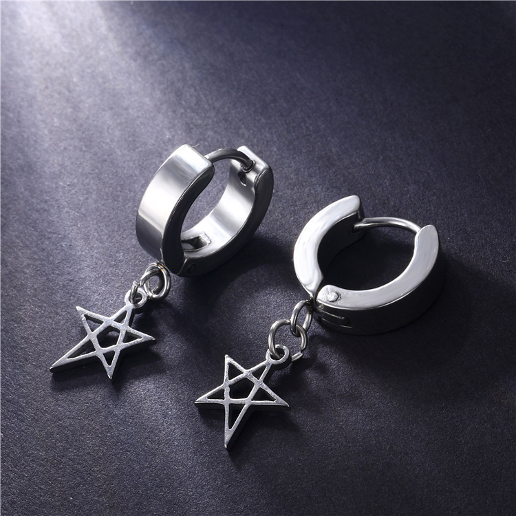 1 Piece Lady Pentagram Titanium Steel Plating Hollow Out Drop Earrings display picture 3