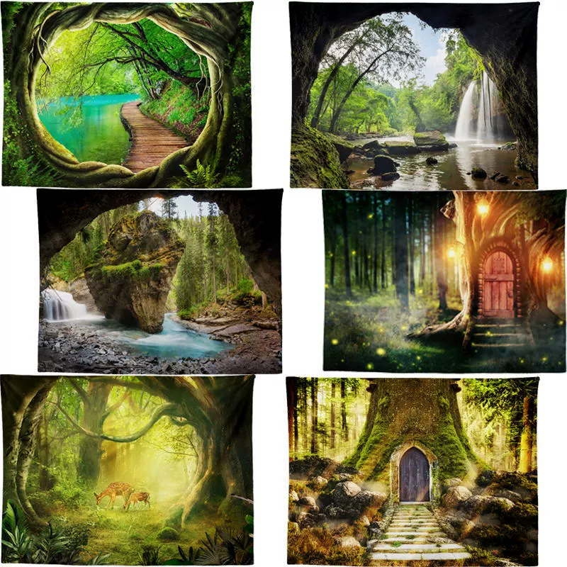 Трансграничная продажа лесной лес секретный фон настенный гобелен висит ткань цифровая печать гобелен живопись