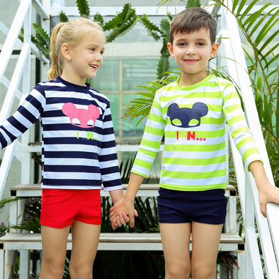 2019 new pattern children Swimsuit Seaside Sunscreen Quick drying men and women Swimming suit Long sleeve CUHK Swimwear