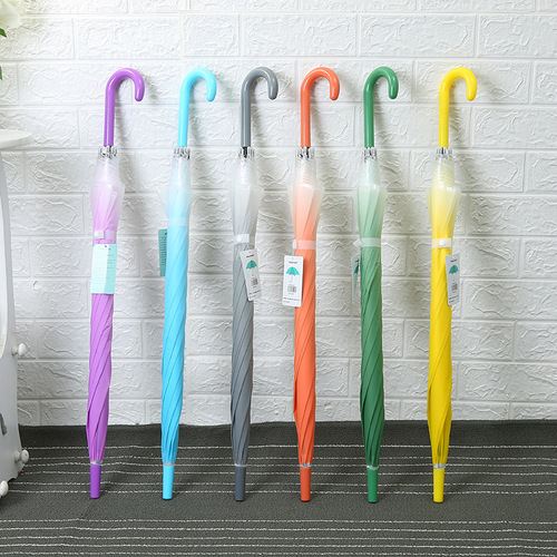 Manufacturer of small and fresh long-handled transparent color gradient straight rod parasol with satin film dance umbrella for wholesale