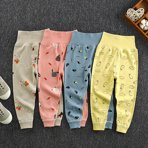 Spring and Autumn Children's Pure Cotton Long Pants Baby High Waist Guard Pants Infant Open Panties Boys and Girls Underwear Sleep Pants 