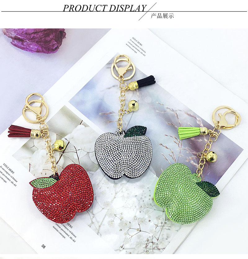 أزياء متعددة الألوان الكورية المخملية الماس رصع أبل فتاة حقيبة شرابة المفاتيح display picture 5