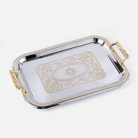 厂家直供KTV酒店西式餐厅酒具餐具收纳盘不锈钢欧式托盘自助餐盘