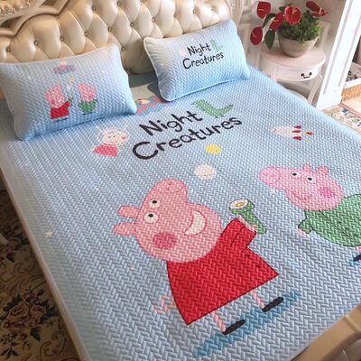 廠家直銷 大版印花天絲軟席三件套可折疊水洗空調席卡通冰絲席