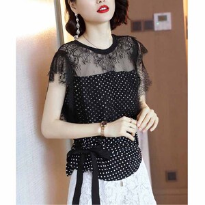 Point Shirt New Sexy Lace Short Sleeve Sensory Tie T-shirt
