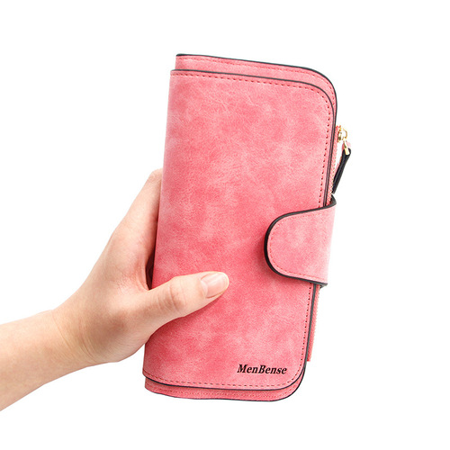 New fashionable women's three-fold buckle long wallet Korean style frosted multi-functional large-capacity card holder women's wallet