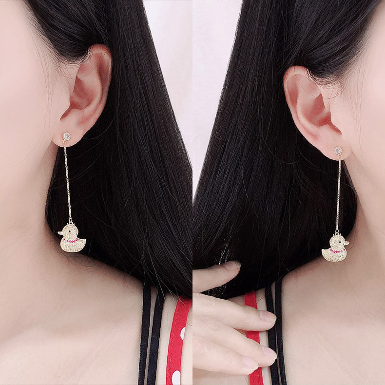 Cartoon Earrings 925 Silver Needle Cute Long Stud Earrings display picture 1