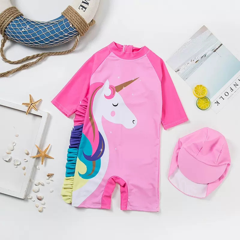 防晒速干泳装女宝卡通独角兽韩国ins儿童泳衣小中大女童连体女孩