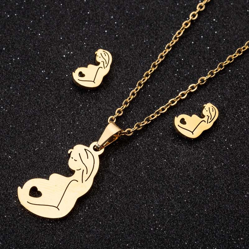 18K Gold Plated Plating Material Ear Studs, Necklace Classification Wholesale Jewelry Retro Portrait 201 Stainless Steel 18K Gold Plated Plating Ear Studs Necklace