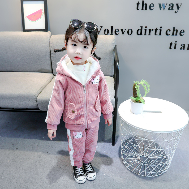 Kinderkleidung 2020 Winter Mädchen Plüsch Baumwolle zweiteiliges Cartoon-Cord-Set, Baseballjacke für_voghion.com