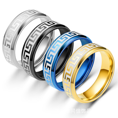 Exclusively for Europe and the United States, new stainless steel rings, laser Great Wall pattern rings, wish rings, titanium steel rings for couples