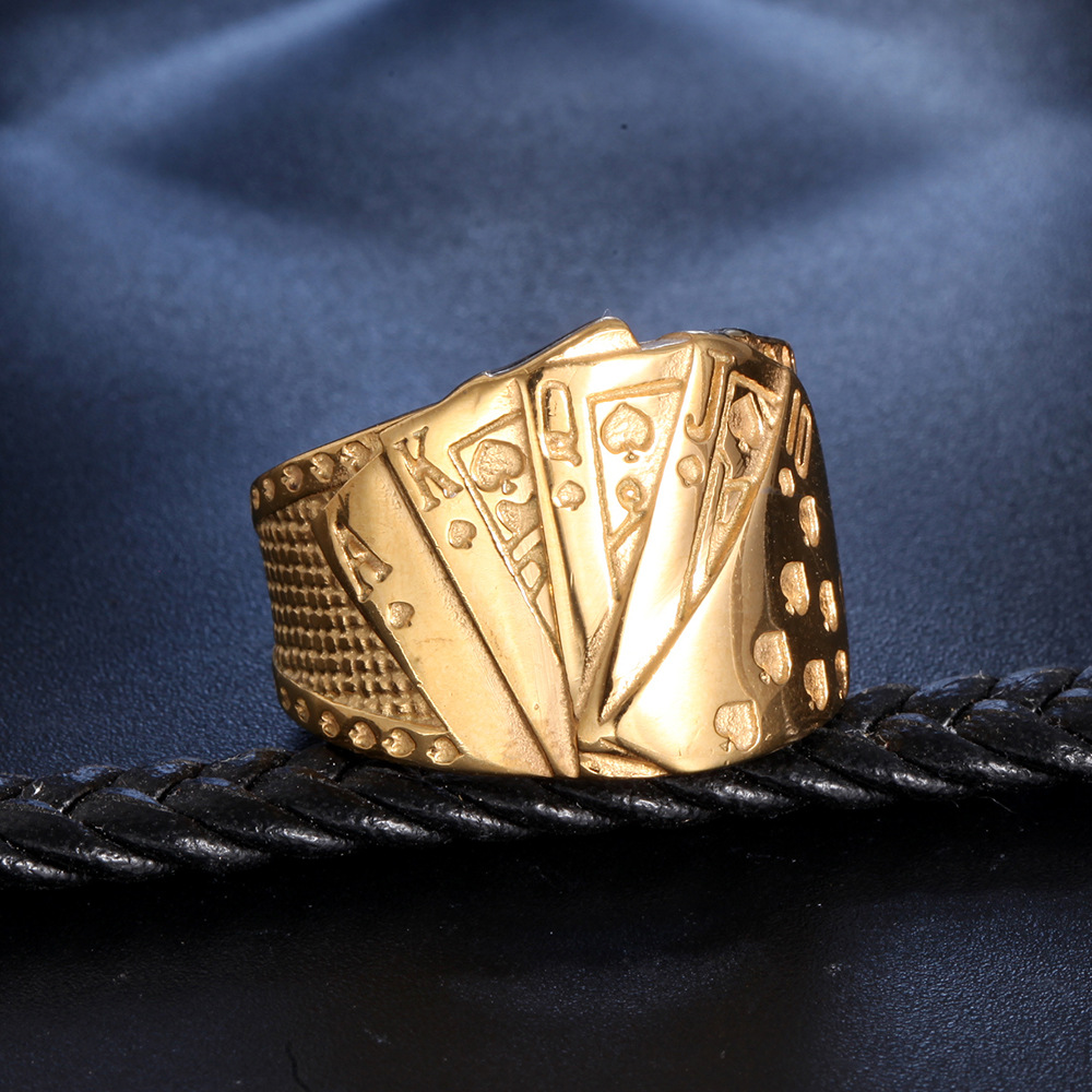 24g Weight Vacuum Plating Gold Plating Process Rhodium Plated Plating Material Vintage Style Punk Poker Titanium Steel Metal Rhodium Plated Men'S Rings Punk Rings