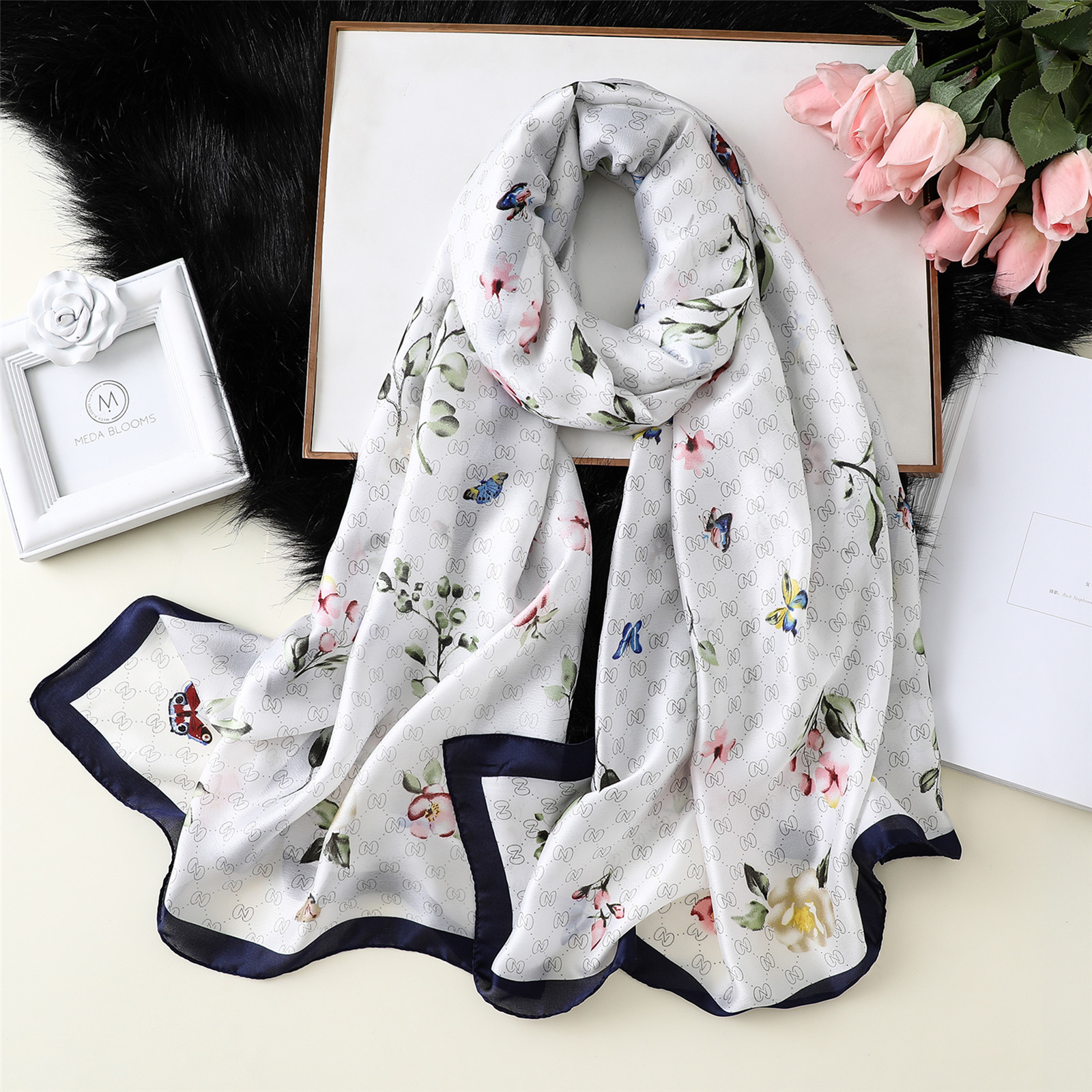 Silk Scarf Imitates Real Silk New Silk Satin Print All-around Sunscreen Shawl Scarf Oversize Silk Scarf Woman