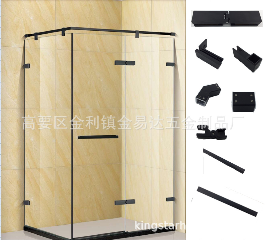 厂家供应淋浴房玻璃门合页 黑色简易长条浴室铰链 不锈钢卫浴套装