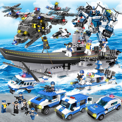 兼容乐高积木城市警察特警航母 儿童益智早教DIY拼装男孩积木玩具