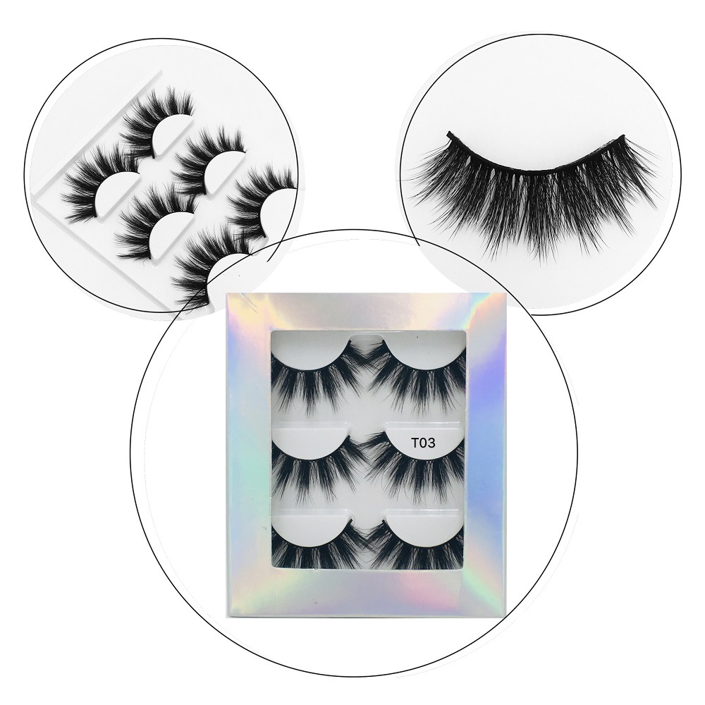 3 Pairs Of Mink Hair Long Thick False Eyelashes display picture 3