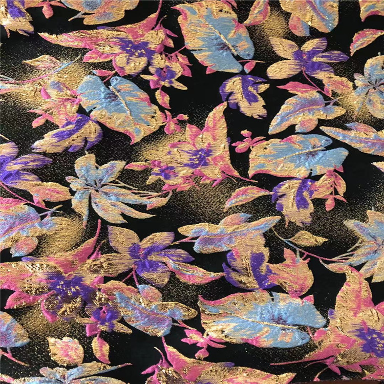 落叶花图案色织梭织金丝提花布面料适用于服装装饰沙发布鞋子布