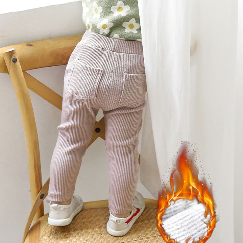 春秋季潮款男女童加绒长裤1到8岁薄绒外穿百搭螺纹大PP打底裤|ru