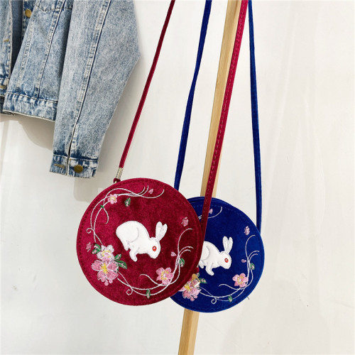 fairy hanfu bag for kids children hanfu embroidery small antique bag velvet round package cross shoulder purse bag for girls