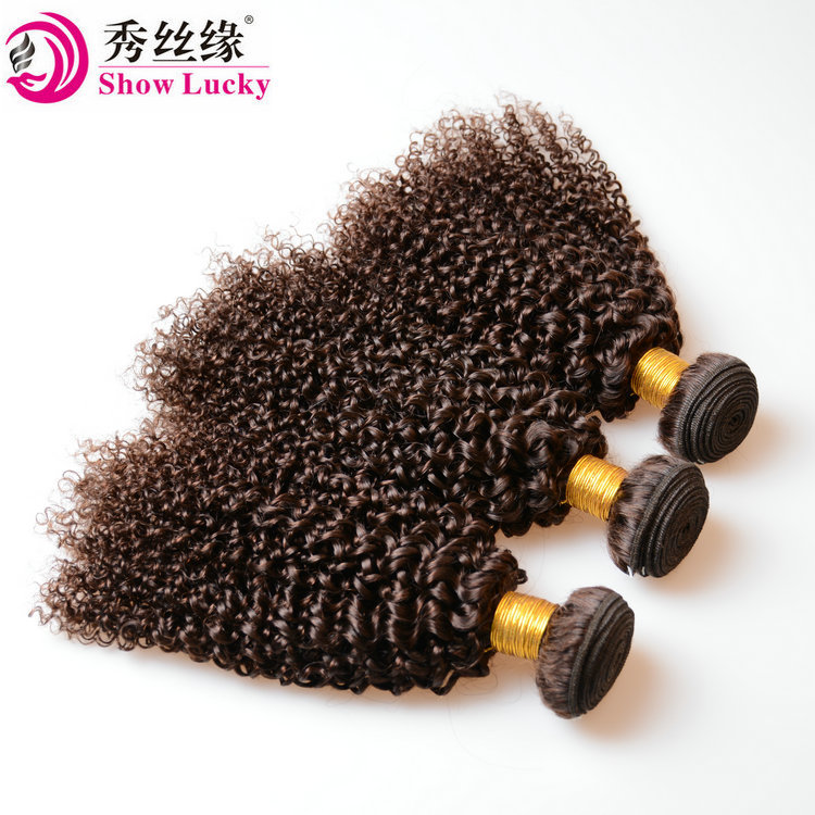 Mongolian Kinky Curly Human Hair Dark Brown Color 2# Bundles