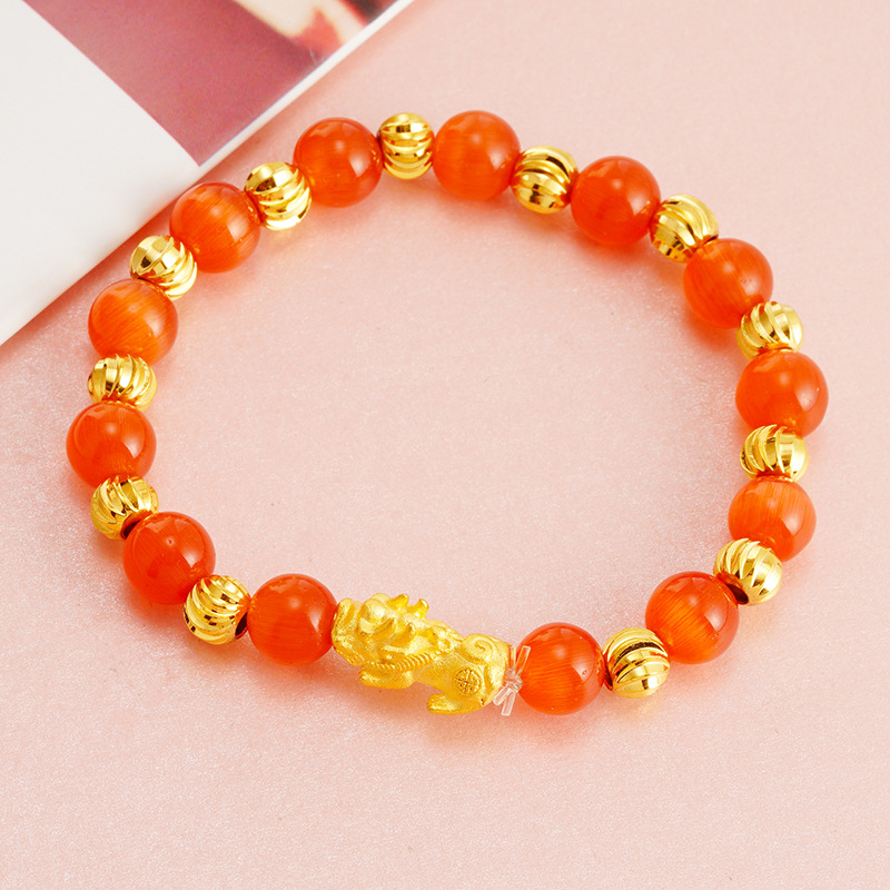 Venta al por mayor 8N imitación de piedra de ojo de gato 24k pulsera única de oro pulsera de mujer imitación granate en línea transmisión en vivo pulsera de arena