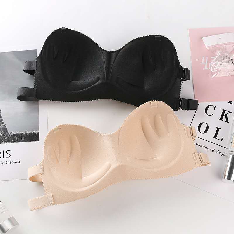 European and American without steel ring gathered strapless wedding dress open shoulder transparent shoulder strap sexy beautiful back women's underwear bra