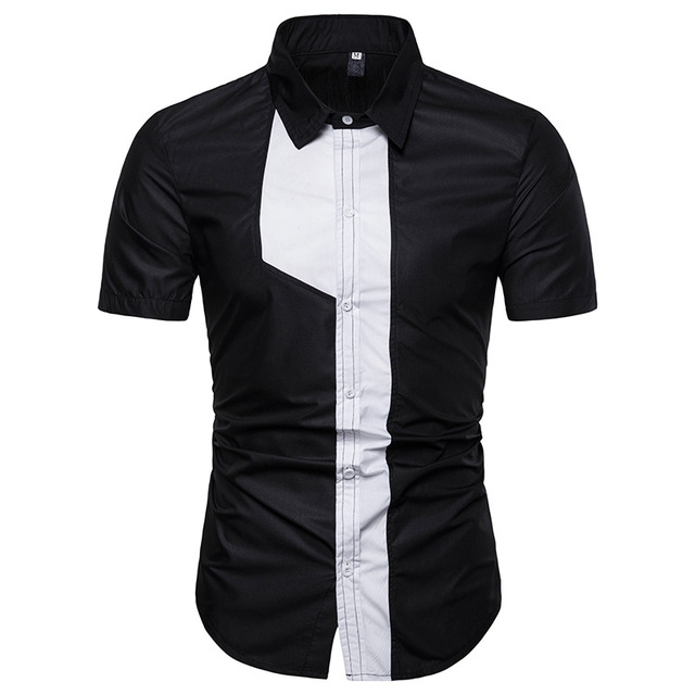 Fashion Design Men’s Short-sleeved Shirt Chest Colour Matching 