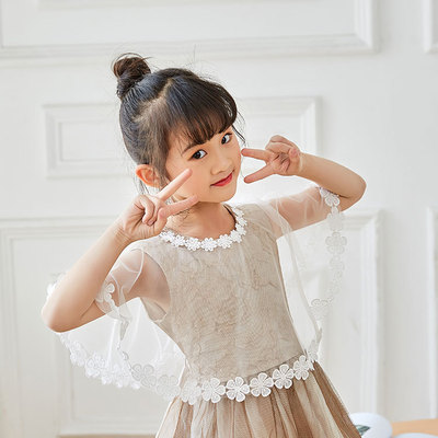 Spring and summer children Shawl 2019 new pattern White and red Gauze Socket girl Lace princess Flower girl one word
