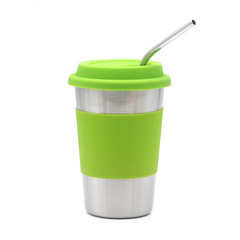 304 stainless steel milk tea cup water cup stainless steel coffee cup 500ml food-grade silicone cup cover