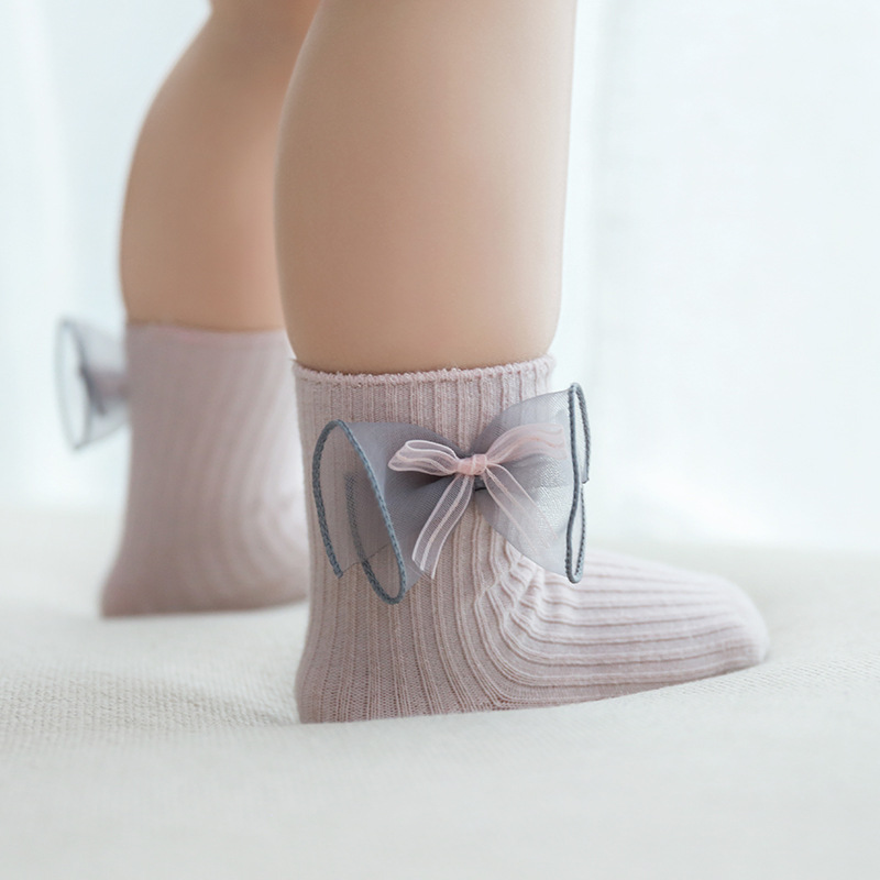 19 primavera y verano nuevo bebé calcetines arco encaje bebé calcetines aguja DOBLE BOCA suelta color sólido recién nacido NIÑOS Calcetines