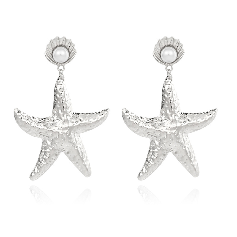 Europe And America Cross Border Ins Internet Celebrity Same Earrings Gold Alloy Shell Pearl Earrings Exaggerated Starfish Earrings display picture 3