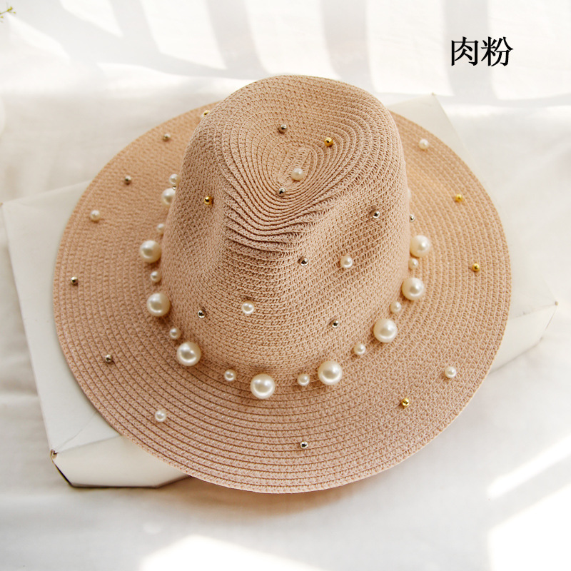 Wide-brimmed top hat, pearl sun hat, summer hat for women, Korean version, vacation and outing, beach hat, sun protection and shade hat detail image 4