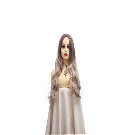 新款假发欧美中分长微卷女士玫瑰网网耐热合成纤维假发 欧美Wig