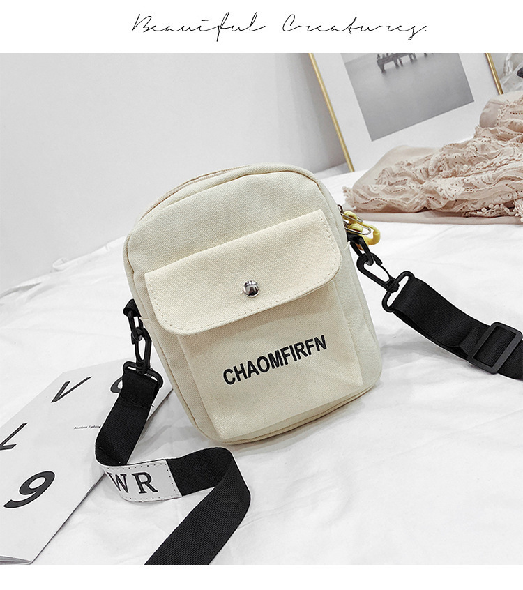 255g Weight Polyester Lining Material Zipper Closure Type Single Shoulder Strap Strap Type Phone Wallet Bags Type Casual, Sports Occasion Canvas Material Letter Pattern All Seasons Season Unisex Gender Vintage Style Style Square Shape White, Yellow, Black Color Small Size New Trendy Fashion Retro Shoulder Bag 2