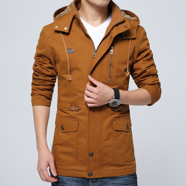 Winter men’s plush and thickened casual jacket medium length trench coat