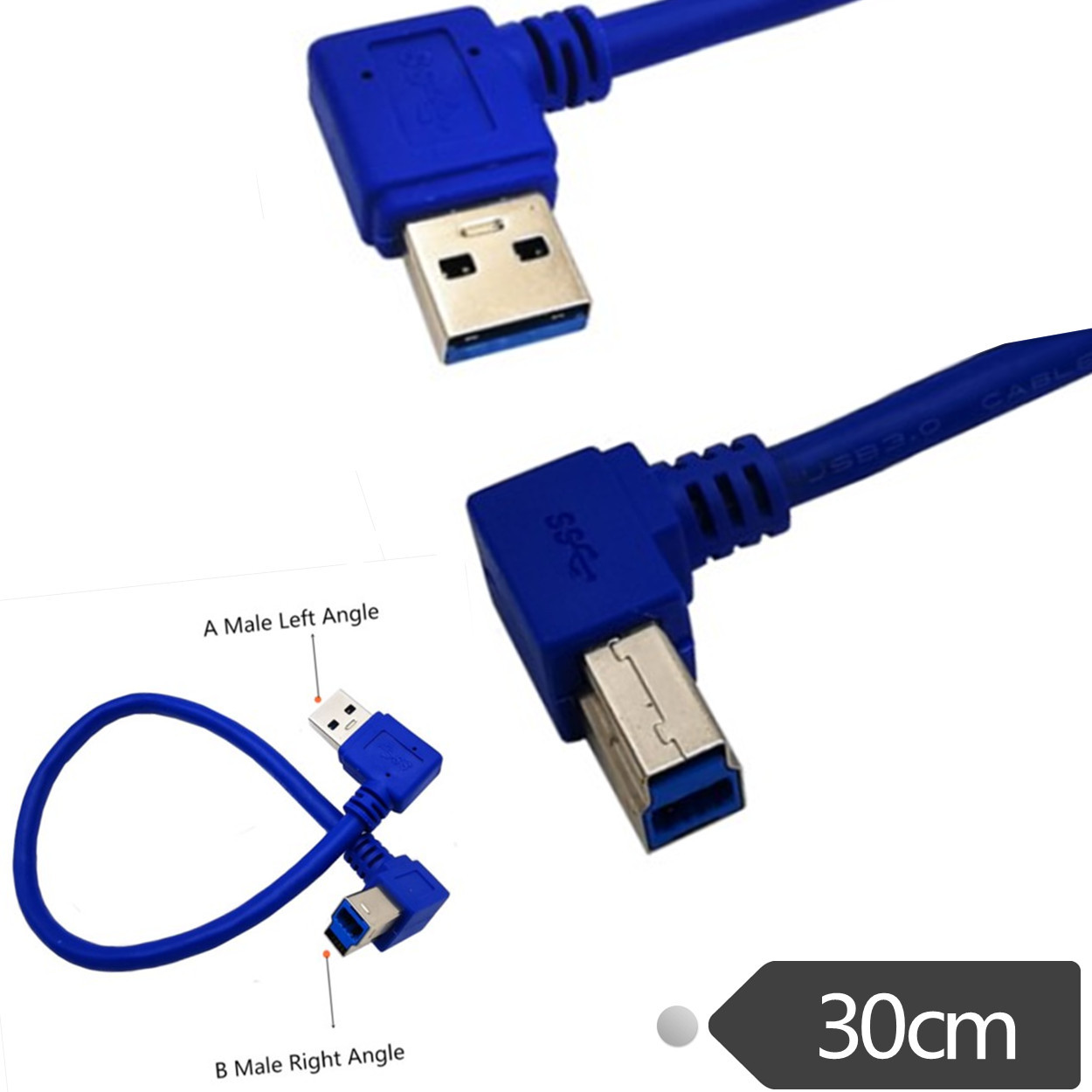 USB3.0 A公弯对B公弯头90度硬盘盒数据线USB3.0 cable 0.3m-阿里巴巴