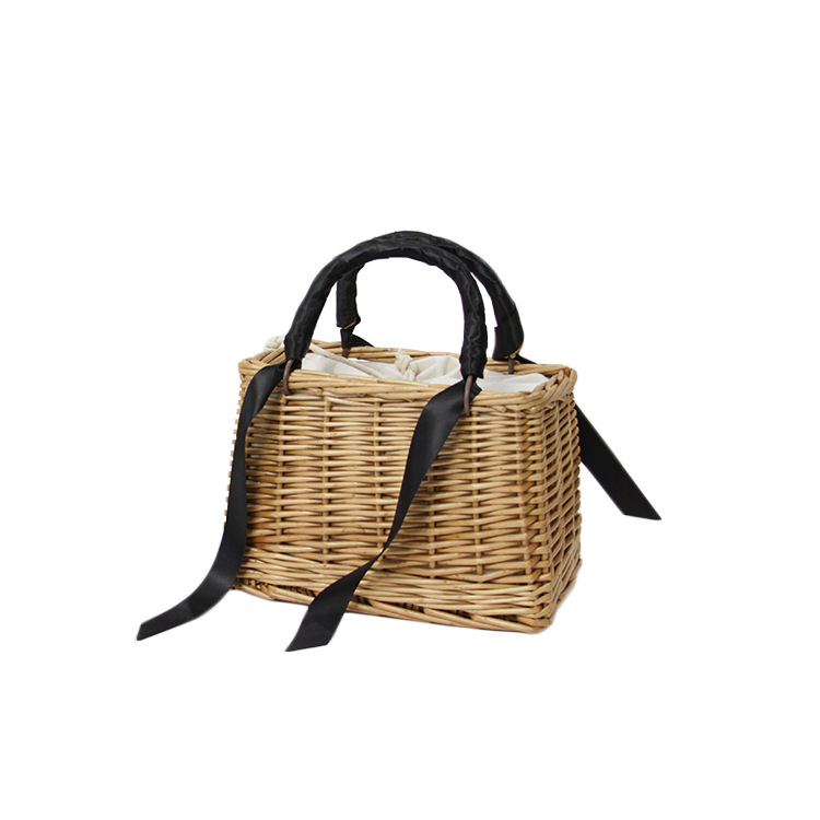 Women's Medium Straw Solid Color Vacation Beach Ribbon Weave Square String Beach Bag display picture 10