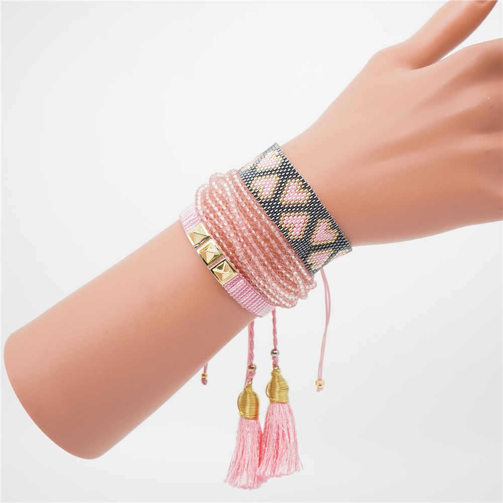 Internet-promi-anzug Weibliches Armband Miyuki Reis Perlen Hand Gewebte Liebe Kristall Weiden Nägel Trend Igen Schmuck display picture 2