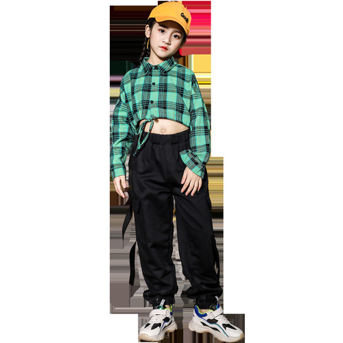 Children jazz dance costumes girls hip-hop dance costumes street dance clothes for girl hiphop midriff shirt shows table costumes