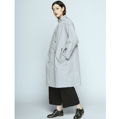 2019春新文藝高支純棉風衣中長款立領雙排扣女士風衣#zg059524-01