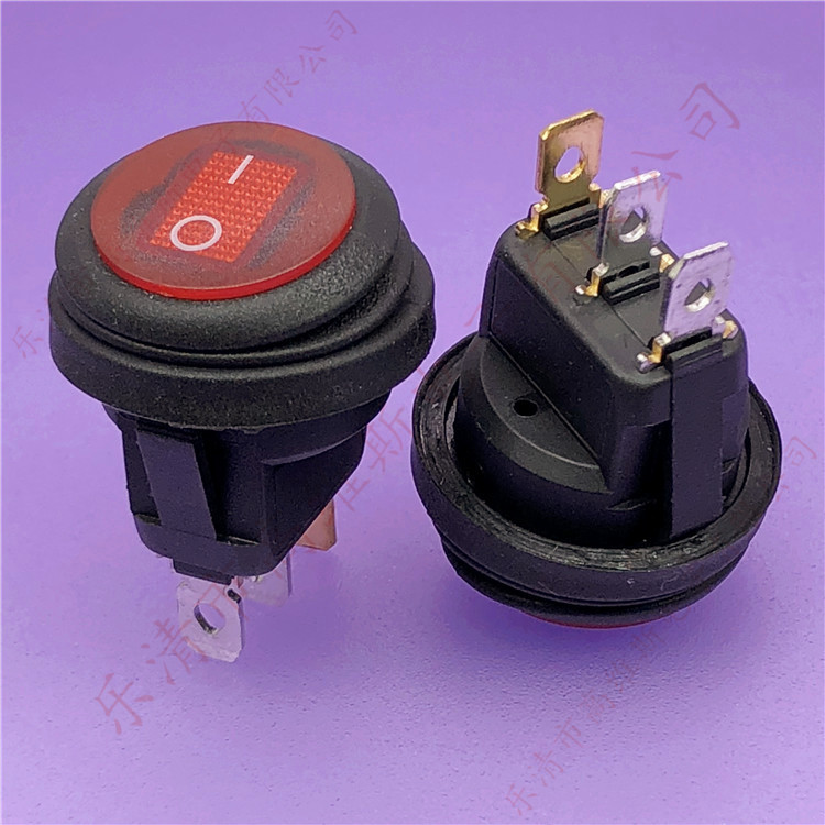 12VLED灯连体防水圆形船型开关 上圆下方三脚两档带灯翘板开关