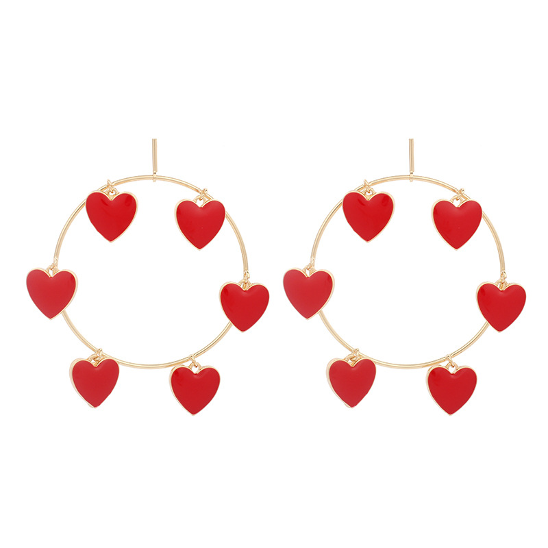35g Weight Earrings Classification Wedding, Travel Occasion Women'S Gender Vintage Style Style Red Color New Love-shaped Pendant Retro Exaggerated Geometric Hoop Earrings For Women 5