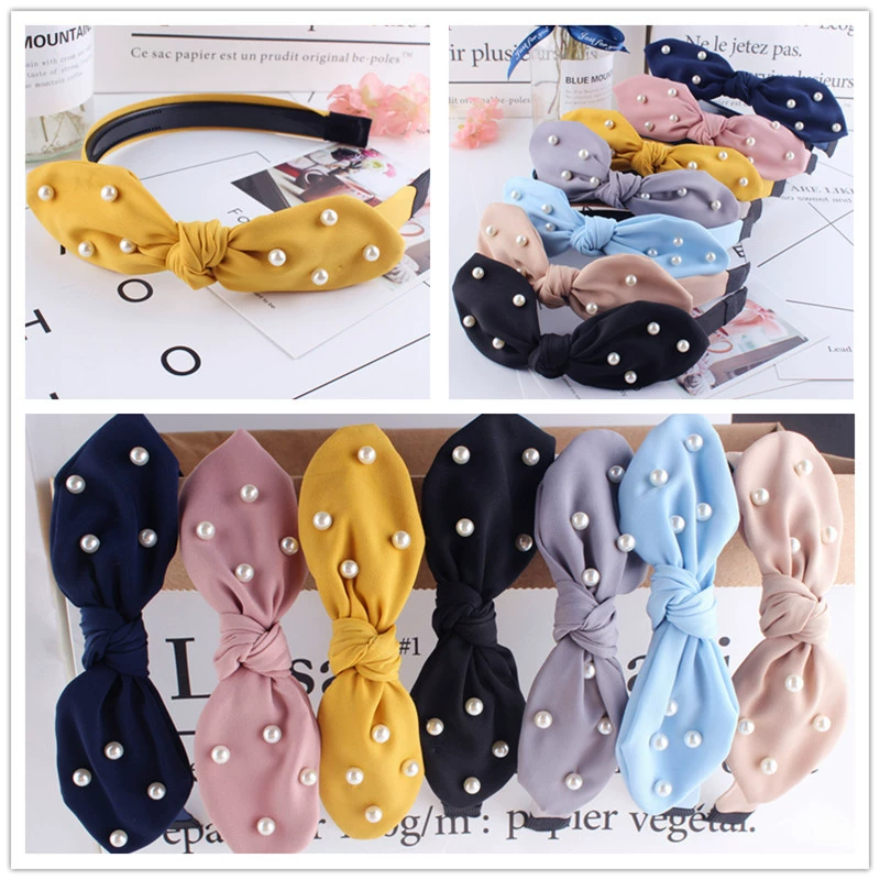 М multicoloured headband with bow, hair accessory from pearl, Korean style