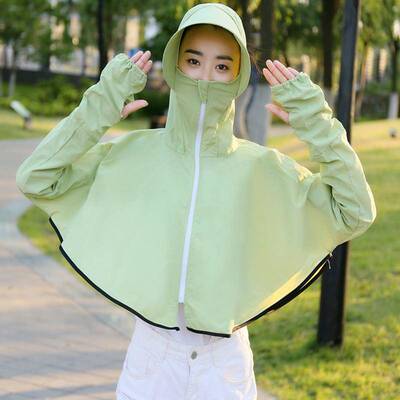 電動車防曬衣女開車夏季披肩半身連帽摩托電瓶車短款戶外防曬服帽