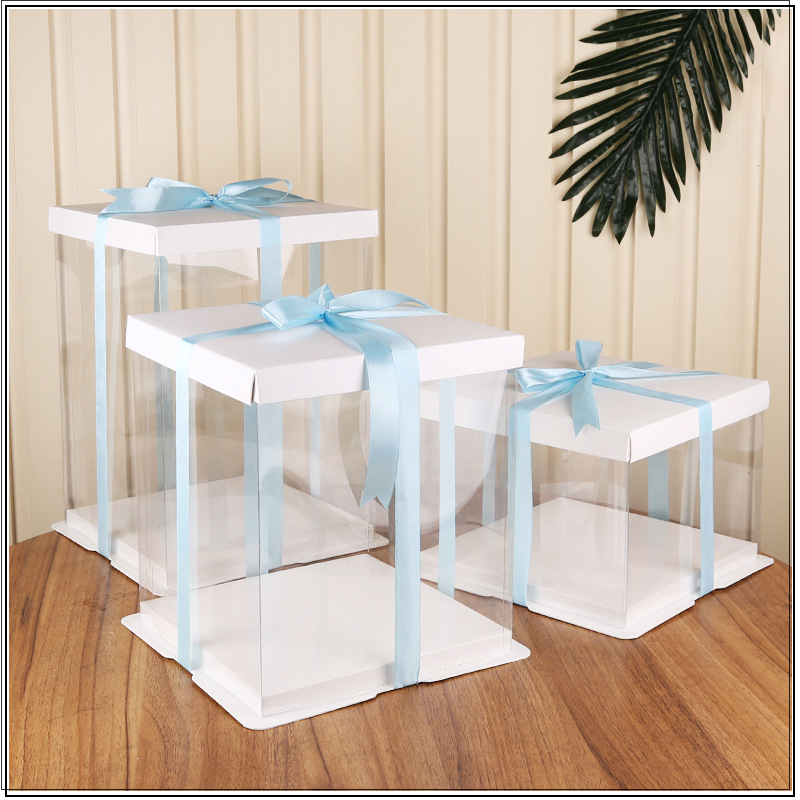 厂家批发 方形手提蛋糕盒 三合一透明包装盒 多规格西点盒子