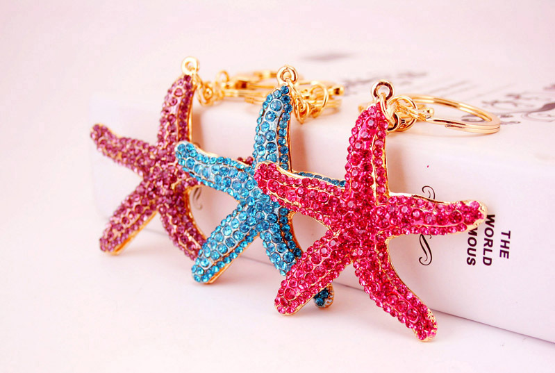 51g Weight Travel Occasion Alloy, Metal Material Starfish Pattern Unisex Gender Pink, Purple, Blue Color Korean  Creative Cute Diamond Sea Star Keychain 1
