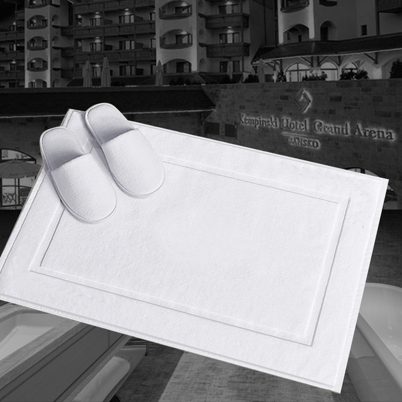 酒店白色灰色32线方框提花地巾浴室防滑地垫80*50cm*450g　定制