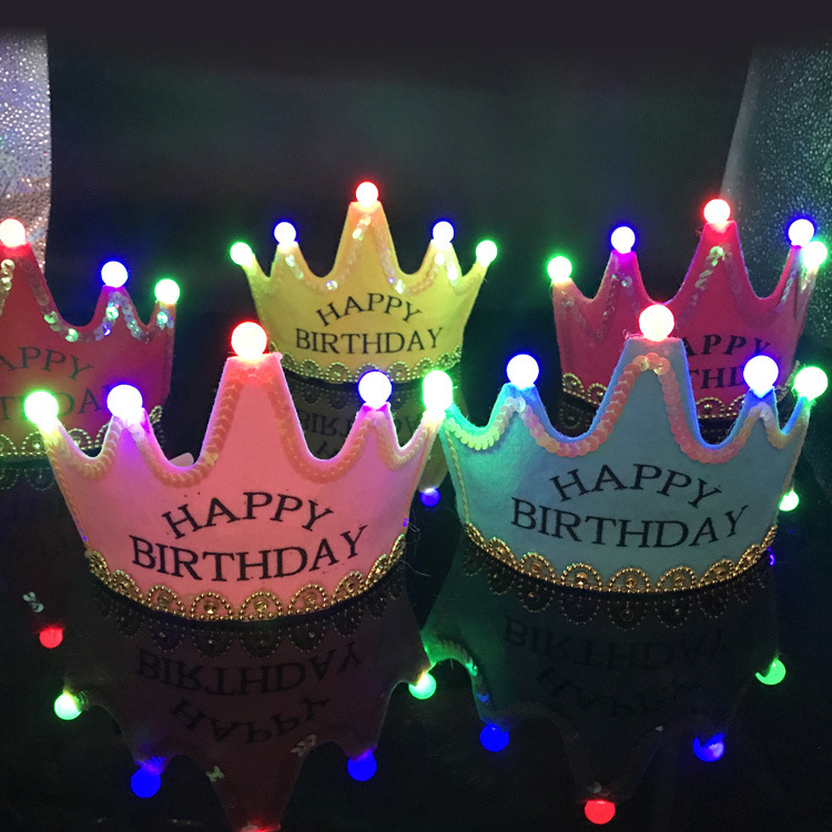 生日派对装饰LED发光皇冠帽 宝宝周岁百天布置生日帽儿童派对用品