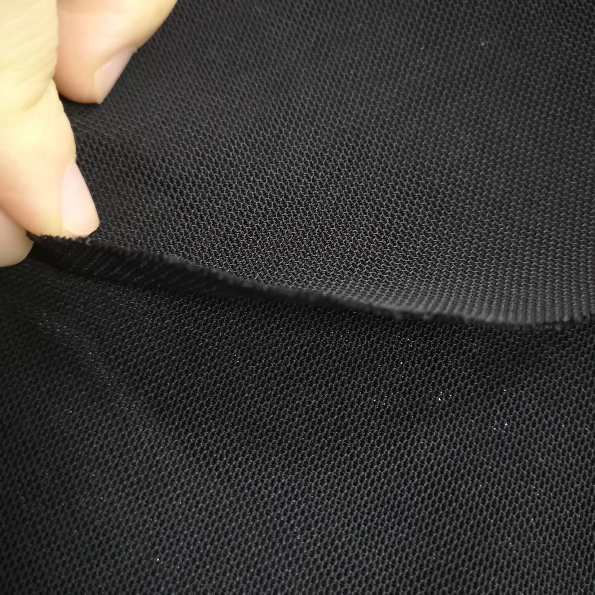 工厂现货双层弹力网布贴布黑色锦氨细网束腰收腹功能性产品用料